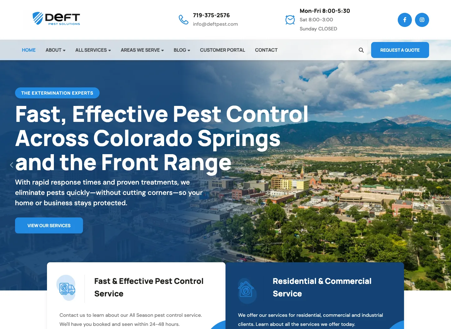 Homepage of the Deft Pest Solutions website.
