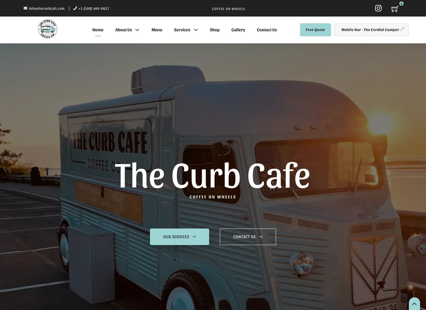 Homepage of the The Curb Cafe website.